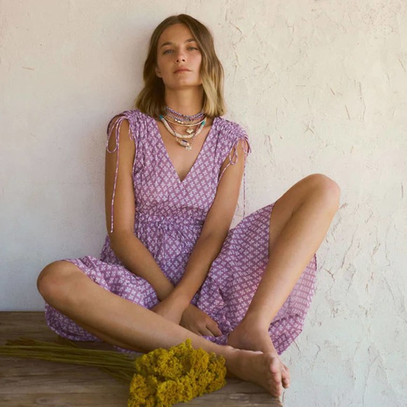 Xirena Purple Clover Cecily Printed Cotton Tiered Midi Maxi Dress XS - Picture 1 of 12